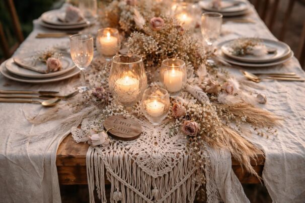 découvrez des accessoires uniques et élégants pour sublimer votre table de mariage bohème chic et créer une ambiance chaleureuse et raffinée.