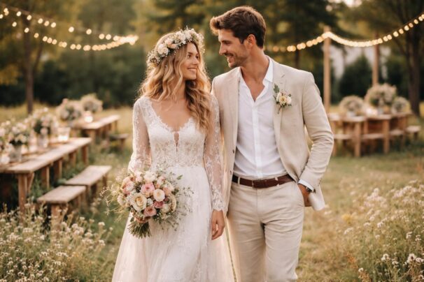 Look vestimentaire pour un mariage champêtre réussi