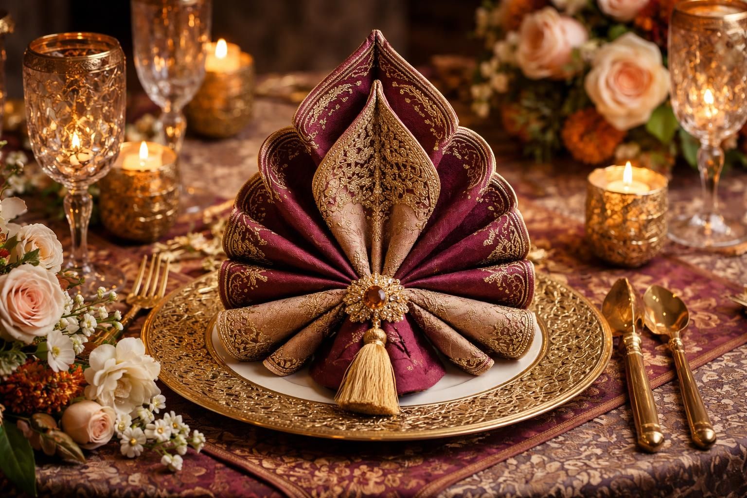 découvrez nos conseils d'experts pour un pliage de serviette oriental élégant et raffiné, idéal pour sublimer la décoration de votre mariage.