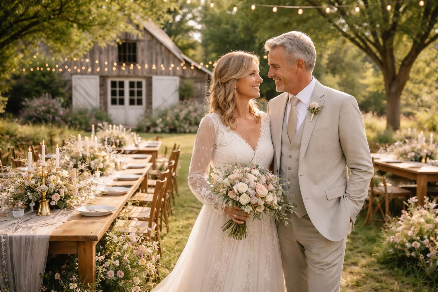 célébrez votre mariage champêtre à 50 ans avec une touche d'élégance, alliant authenticité et raffinement pour une journée inoubliable.