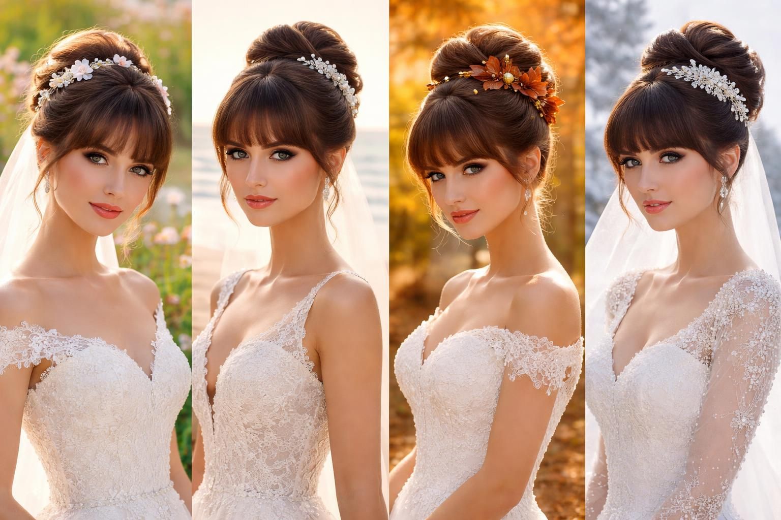 découvrez notre guide ultime de la coiffure de mariage avec chignon et frange, adapté à chaque saison pour un look élégant et intemporel le jour j.