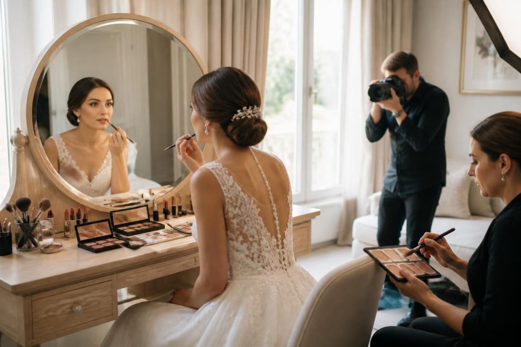 découvrez nos conseils maquillage de mariage pour sublimer votre tenue, réussir vos photos et effectuer les retouches parfaites tout au long de la journée.