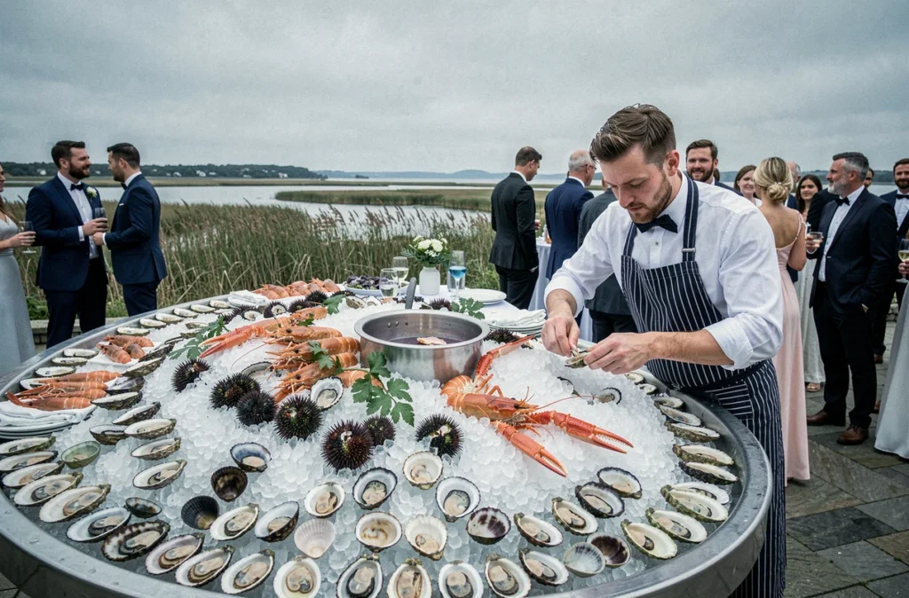 Plateau de fruits de mer géant dressé par un traiteur spécialisé lors d'un mariage en Pays de la Loire